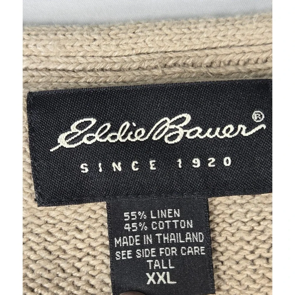 Vintage Y2K Eddie Bauer XXL Tall Linen Cotton Sweater Vest Beige Preppy Academia